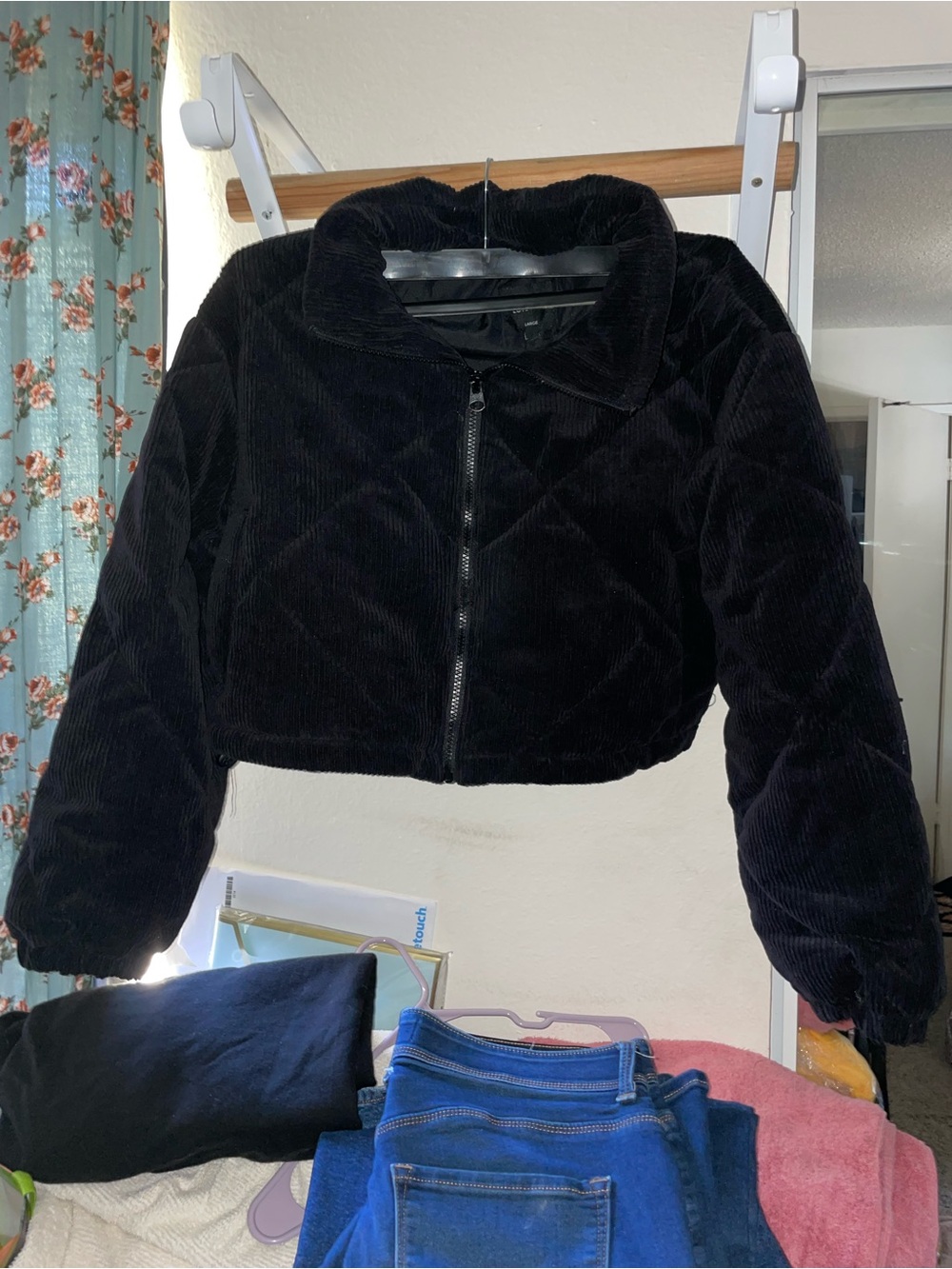 Love Tree Black Cropped Teddy Jacket